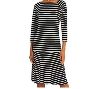 LAUREN RALPH LAUREN BLACK LABEL BLACK & WHITE STRIPED ZIP BACK DRESS SIZE 8